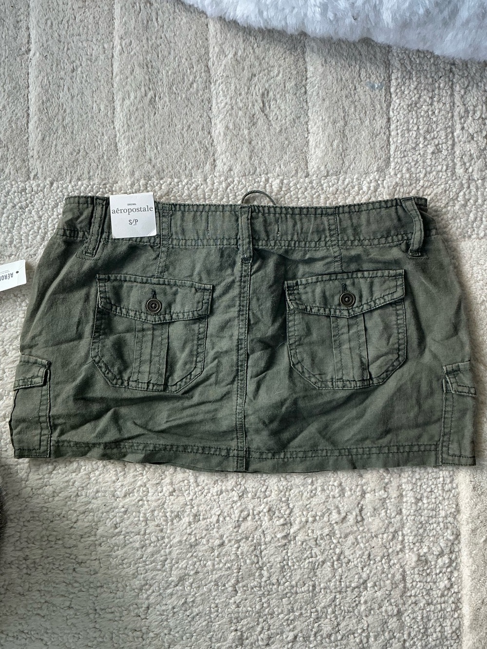 Aeropostale Y2K Olive Green Cargo Mini Skirt 100% cotton linen